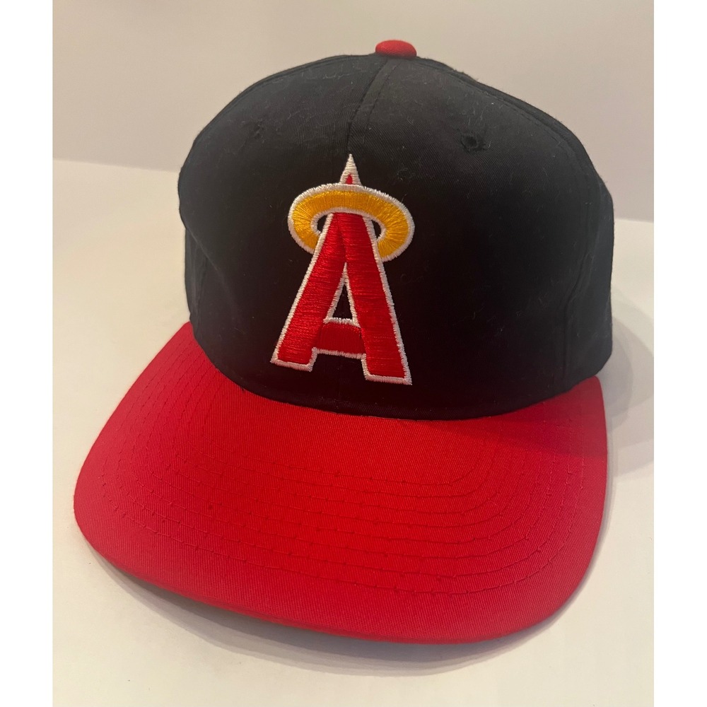 Vintage New Era California Angels Snapback Hat Black Red MLB Pro Model Cap Sm-Md